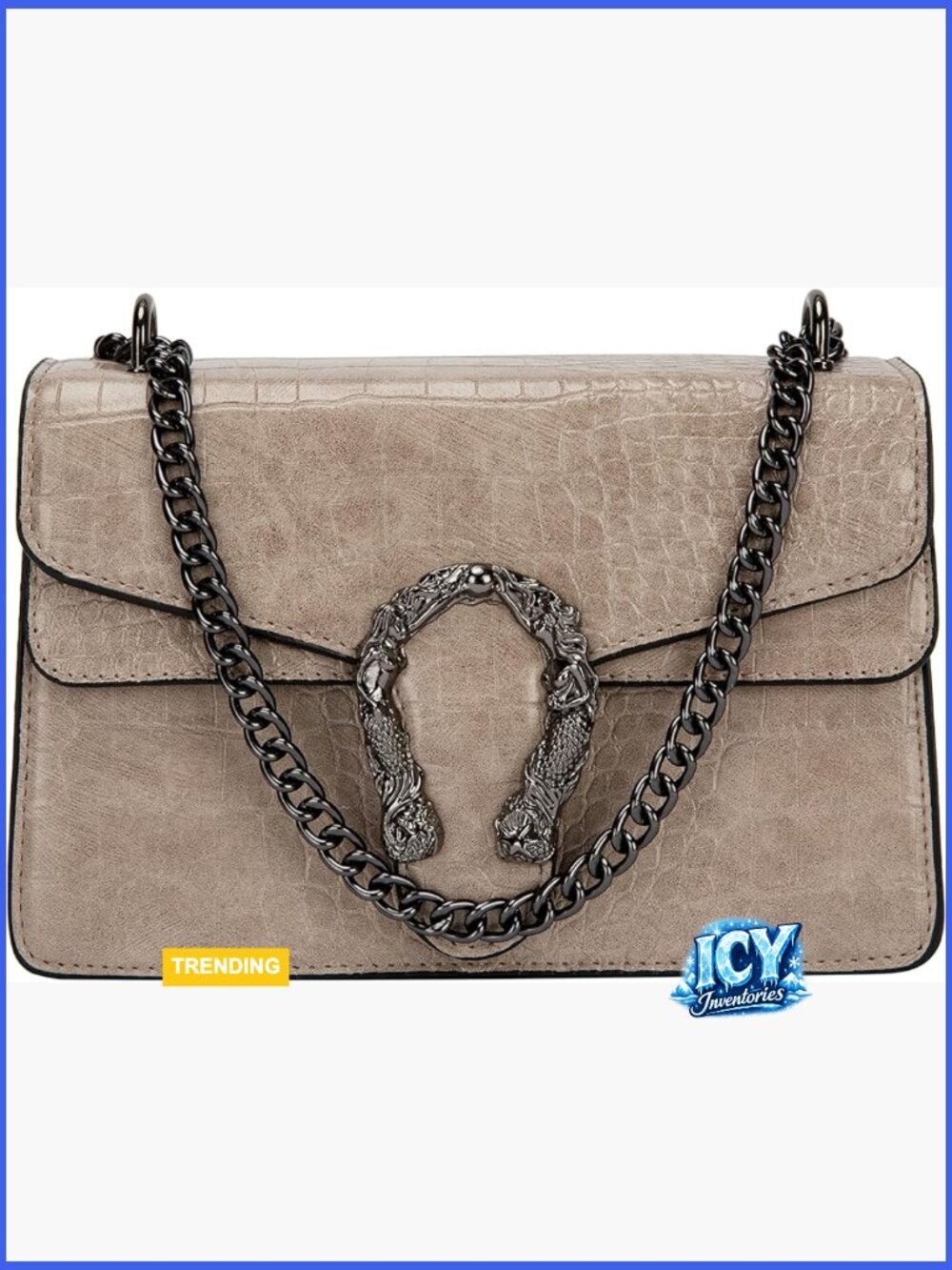 PU Leather Snake Print Satchel Crossbody Bag with Chain Strap